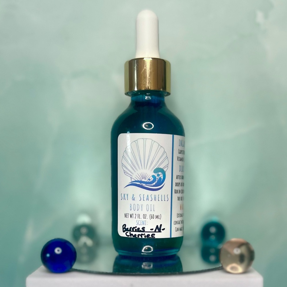 Hand Crafted “Berries N Cherries” Body Oil by Sky & Seashells Skincare